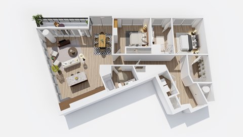 Floor plan for 2 beds, 2 baths, 1341 sqft
